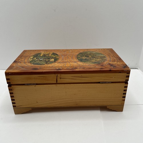 VTG 1930's Dovetail Carved Cedar Chest Jewelry Box Mirror Lake Como Scene As is - Picture 6 of 9