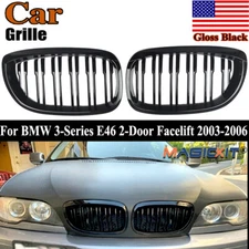 For 2003-06 BMW E46 325Ci 330Ci LCI Coupe Dual Slats Front Kidney Grilles Glossy