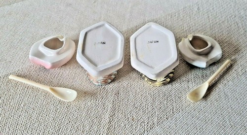 Vintage Bumble Bee Honey Pots Set of 2 with Lids & Spoons Hand Painted in Japan - Picture 11 of 11