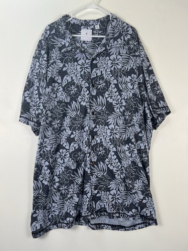 Karibik Herren Polo 4XT Hawaii Blau Blumenmuster Kurzarm Button Down