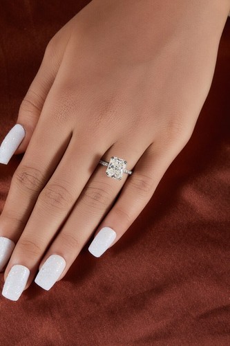 3Ct Cushion-Cut Real Moissanite Solitaire Wedding Ring 14K White Gold Plated - Picture 4 of 5
