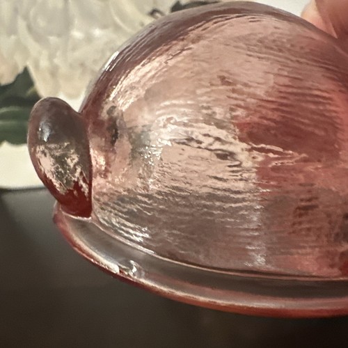 LE Smith Pink Glass Bunny Rabbit on Nest-Covered Oval Candy Dish 4 1/2" Sticker - Picture 3 of 7