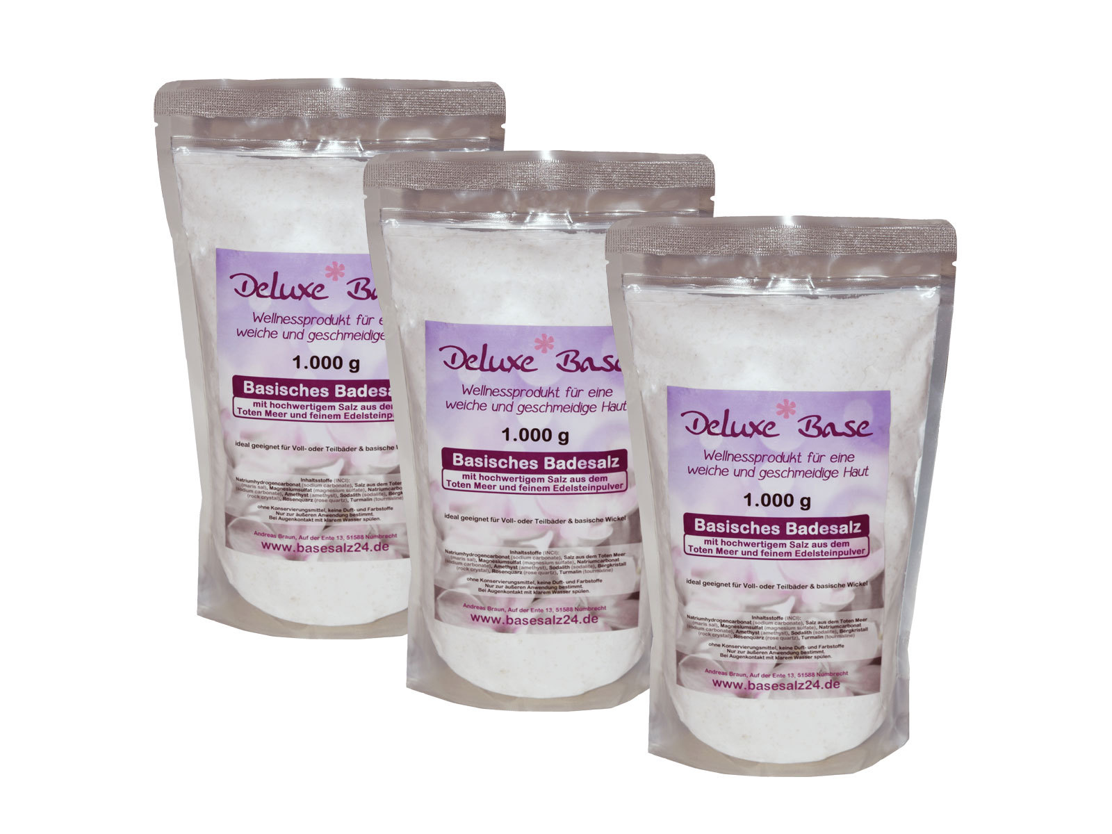 3 kg Basisches Badesalz Deluxe*Base mit Edelsteinpulve​r für Vollbad & Fußbad