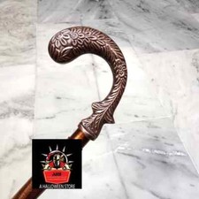 Vintage Brass Hidden Telescope With Clock Head Handle Wooden Walking Stick Cane