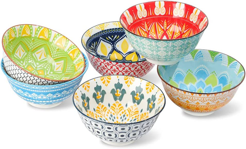 Cereal Bowls Porcelain 24 Oz - Salad Soup Bowl Colorful 6.25" - Deep Bowls for S - Picture 9 of 12