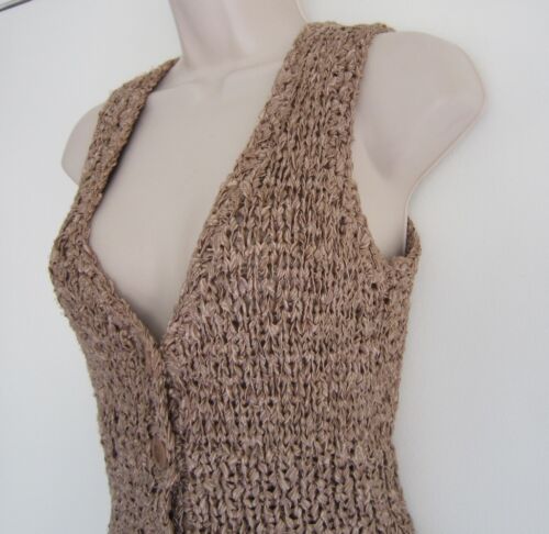 bebe CHUNKY KNIT V NECK BUTTONS FRONT SLEEVELESS CARDIGAN BROWN VEST SIZE M - Picture 3 of 12