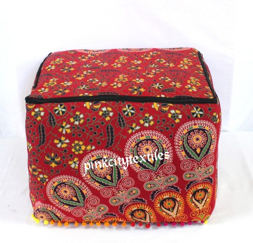 Ottoman Indian Mandala Pouf Cover Cotton Floor Cushion Cover Square 22" Inch - Picture 3 of 3