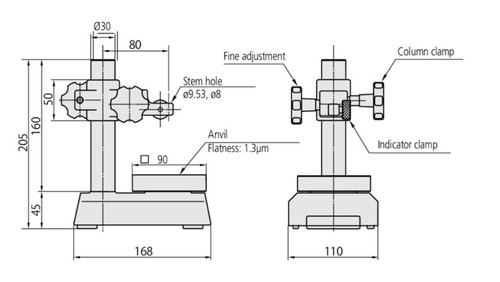 Mitutoyo 7007-10 Dial Gage Stand with Square Serrated Anvil 3.54" Maximum Height - Picture 2 of 2