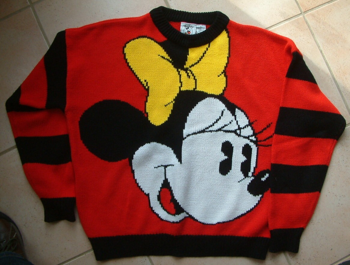 Minnie Mouse sweater J G Hook size L red with black stripes yellow bow Disney