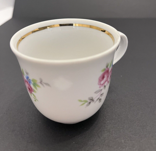 Piattino tazza tè espresso vintage Demitasse mini cavolo bordo oro rosa floreale # 4 - Foto 8 di 23