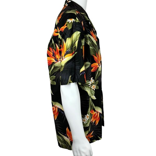 Camisa Hawaiana Pacific Legend Para Hombre L Negra Pájaro del Paraíso Plumeria Floral - Imagen 9 de 13