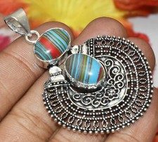 Rainbow Calsilica Gemstone Pendant 925 Sterling Silver Plated U310-A224