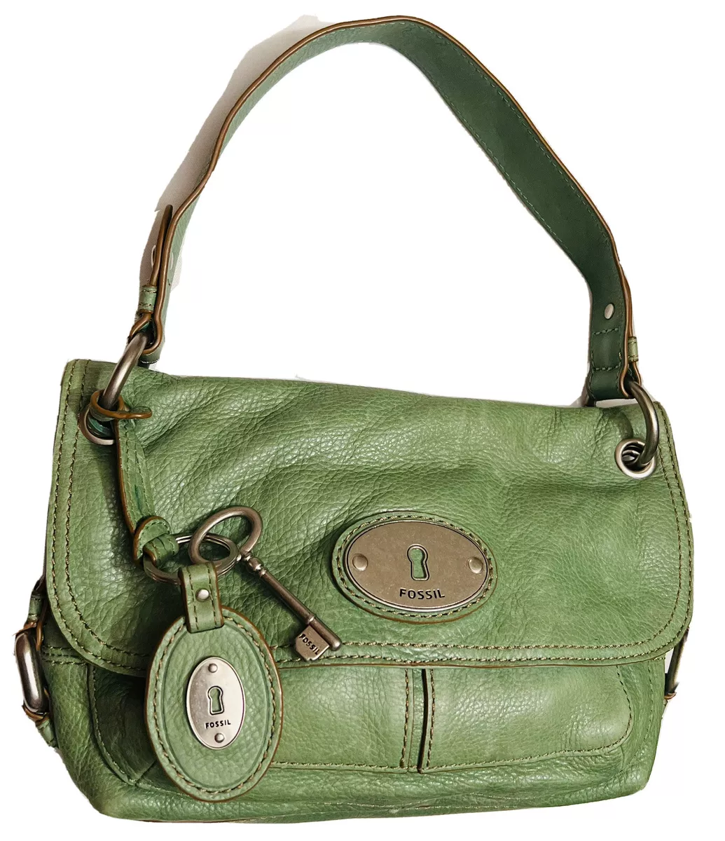 FOSSIL MADDOX SHOULDER HOBO BAG GREEN PEBBLE LEATHER ZIPPED BRASS