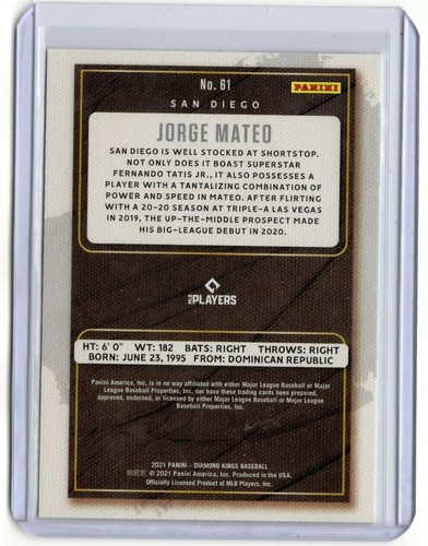 JORGE MATEO Padres 2021 MLB DIAMOND KINGS ROOKIE ARTIST PROOF #61 - Foto 2 di 2