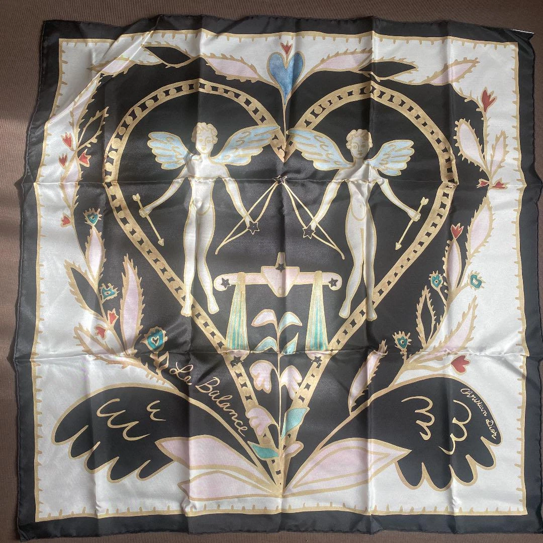 Foulard Christian Dior imprimé Balance 100% soie 90 cm x 90 cm bleu