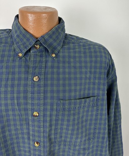 Vintage 90s LL Bean Hemd Herren L Oversized Navy Grün Kariert Langarm Midweight - Bild 2 von 14