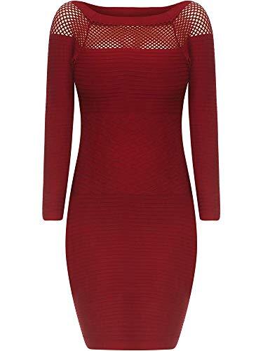 LONG SLEEVE NETTED NECKLINE BODYCON DRESS - Picture 3 of 19