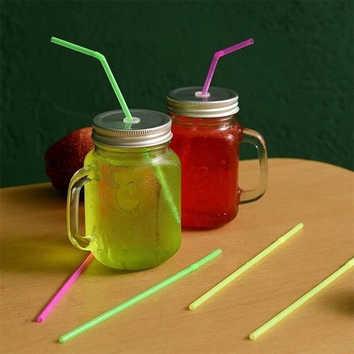 100 x Pajitas Reutilizables Flexibles Bendy Pajita Fiesta Color Neón EE. UU. - Imagen 5 de 6