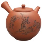 Teapot Kyusu Tokoname - SEIHO - Orange - 270 ml - Ceramic net - Birds Animal - D
