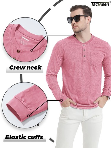 Herren Langarm Henley Shirts 3 Knöpfe Pullover Freizeit Baumwolle Rundhalsausschnitt T-Shirt - Bild 54 von 234