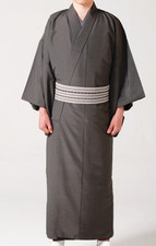 Japanese Men's Traditional TSUMUGI Hitoe Kimono Polyester Gray from JAPAN