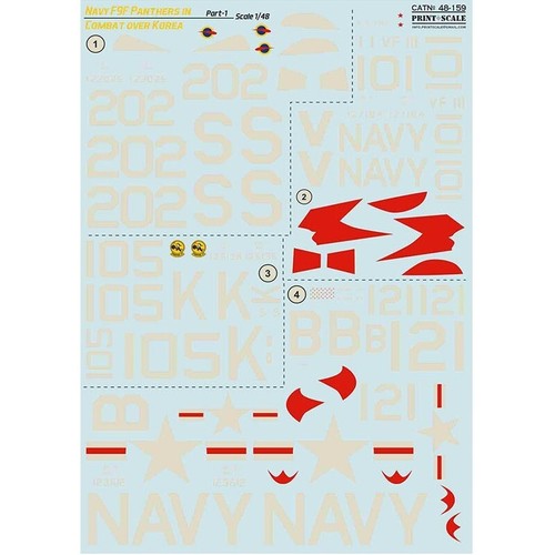 Print Scale 48-159 Decal 1:48 Navy F9F-2 -3 Panthers in Combat over Korea Part 1 - Picture 5 of 24