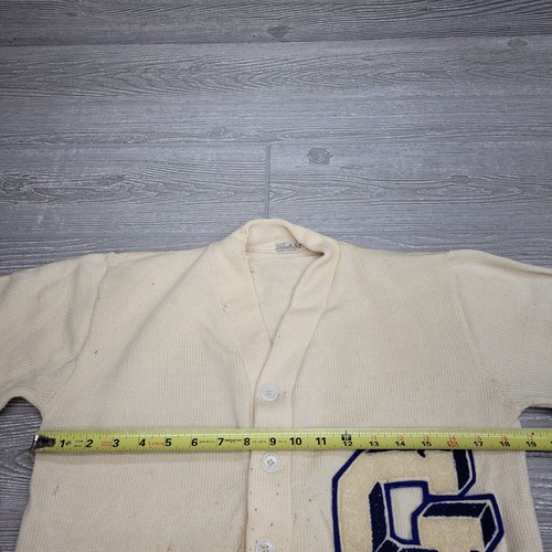 Vintage Devault's Inc Letterman Cardigan Sweater Size S/M Distressed - Picture 8 of 10