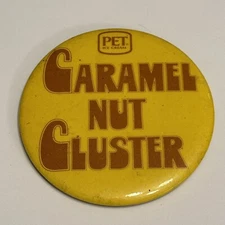 Caramel Nut Cluster Pet Ice Cream Pinback Button VTG Advertising