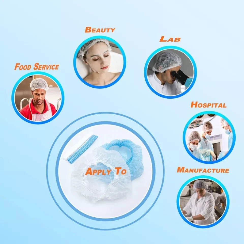 Red de pelo desechable 100 piezas cabeza no tejida bouffant gorra de pelo 21" AZUL Foto 4 de 4