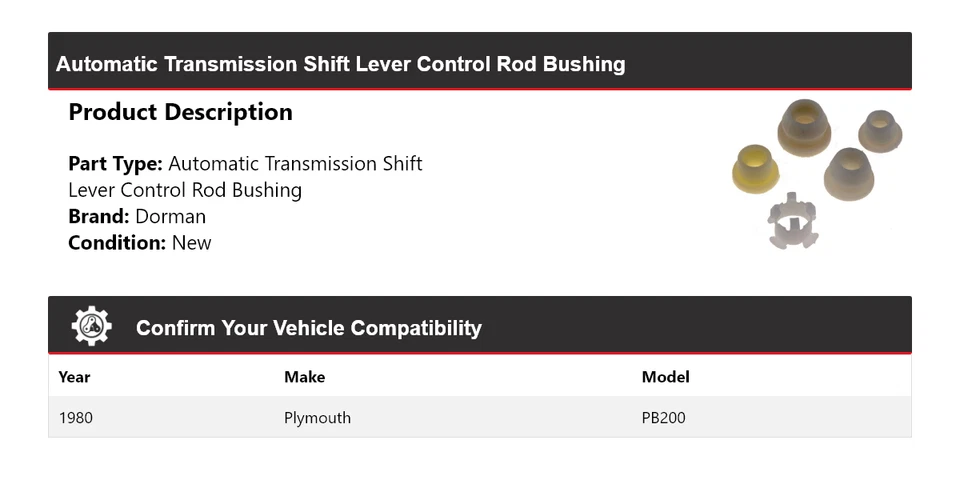 Buje de varilla de control de palanca de cambios Dorman AT 1980 para Plymouth PB200 Foto 2 de 4