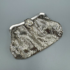 Vintage Whiting and Davis Small Mesh Evening Clutch Bag Round Rhinestone Clasp