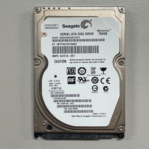 Seagate Momentus 750GB 2.5" SATA HDD 3.0Gbps 5400 RPM 16MB Cache ST9750423AS - Picture 1 of 3