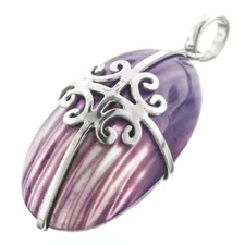 925 Silver Purple Mother Of Pearl Turbo Shell Sterling Pendant, 1 9/16"