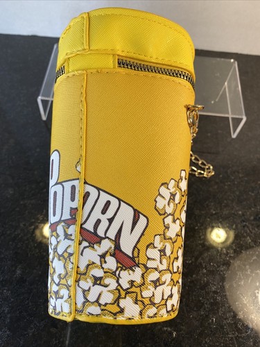 Novelty Popcorn Bucket Zipper Crossbody Hand Bag Purse Gold Chain & Accents New - Picture 4 of 7