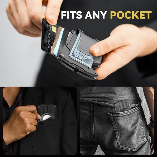 Men Wallet Metal Credit Card Holder Money Clip with AirTag Case Air Tag Cover - Picture 17 of 27