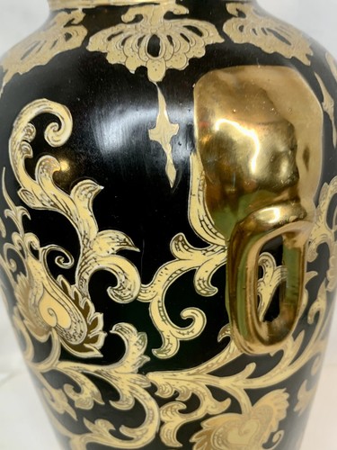 Vintage Qing Dynasty Porcelain 12” Vase RARE Black Glaze With Gold Accent, Ears - Picture 6 of 11