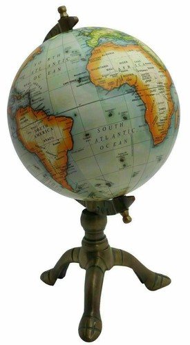 6" World Map Globe Vintage Brass Antique Ornament Table Decorative Office Table - Picture 5 of 5
