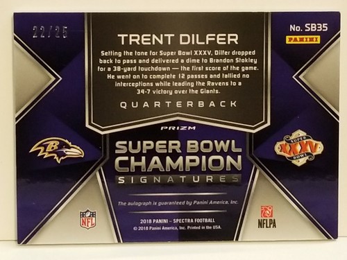 2018 Panini Spectra #SB35 Trent Dilfer Super Bowl Champions Sig. Auto 22/25 - Picture 3 of 3