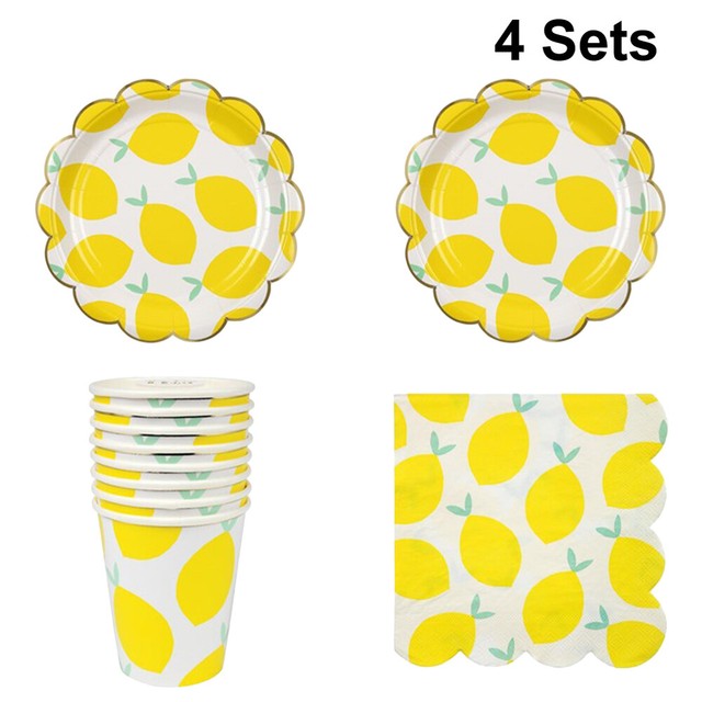 4 Sets / 32PCS Creative Lemon Pattern Esstisch Set Einweg-Dessertteller Tassen 4 Sets / 32PCS Creative Lemon Pattern Esstisch Set Einweg-Dessertteller Tassen