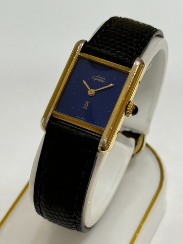 Cartier Tank Lapis Blue Dial Manual Argent Plaque Lady Swiss Made 100% Genuine ! - Picture 3 of 13