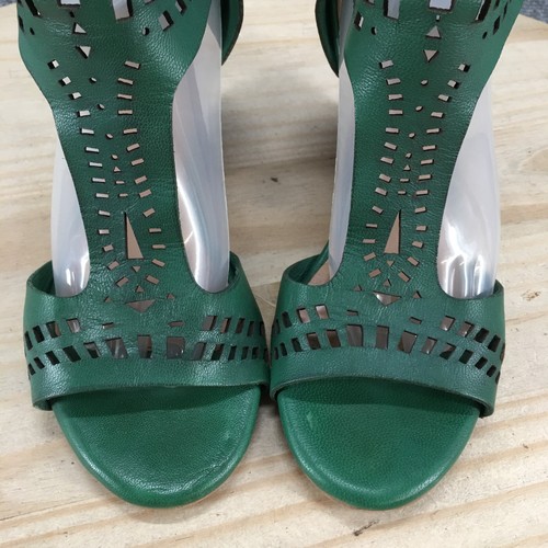 Diba Heels Womens 6 M Casual TStrap Back Zip Ankle Strappy Green Leather Wedge - Picture 6 of 19