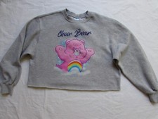 Women's Care Bears Cheer Bear Cropped Graphic Gray Sweatshirt Relaxed Fit Size M