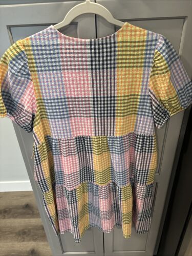 Vestido manga abullonada Free Assembly para niña talla XXL 18 lima multi cuadros nuevo con etiquetas - Imagen 4 de 13