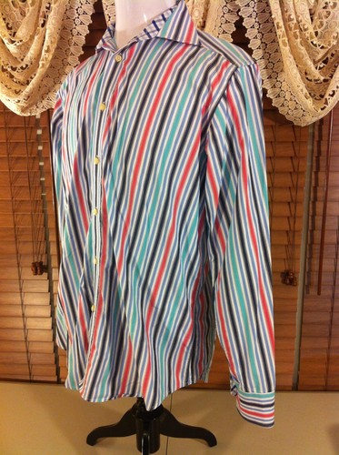 Mens Tailorbyrd  L Large Flip Cuff Long Staple 2 Ply Cotton Multi ColorShirt EUC - Picture 5 of 8