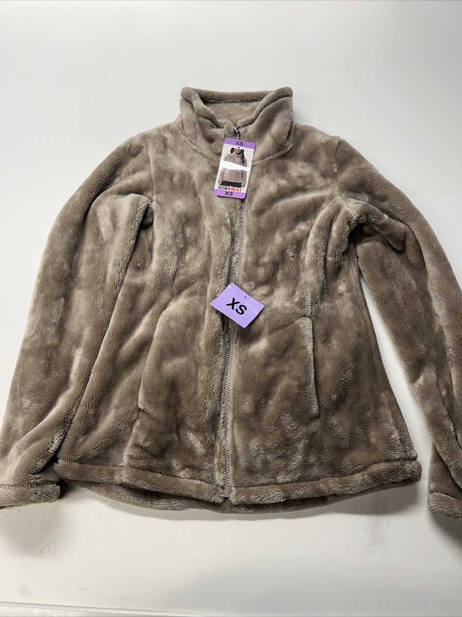 32 Degrees Heat Women s Plush Faux Fur Full Zip Mock Neck Jacket XS TAN GOAT