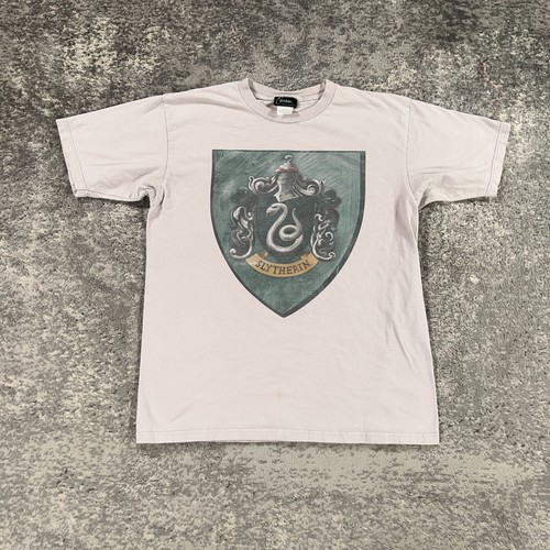 Vintage Harry Potter Shirt Mens Large L Grey Purple Slytherin Logo Y2K Spellout - Picture 1 of 11
