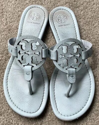 Tory Burch Seltzer Light Blue Tumbled Leather Miller Sandals Flip Flops  Size 7 M | eBay