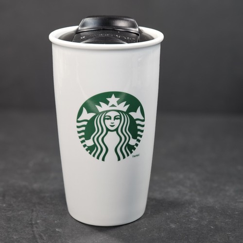 Starbucks Ceramic Tumbler Coffee Mug Cup with Lid 12 Oz 2011 Green Mermaid Logo - Picture 13 of 14