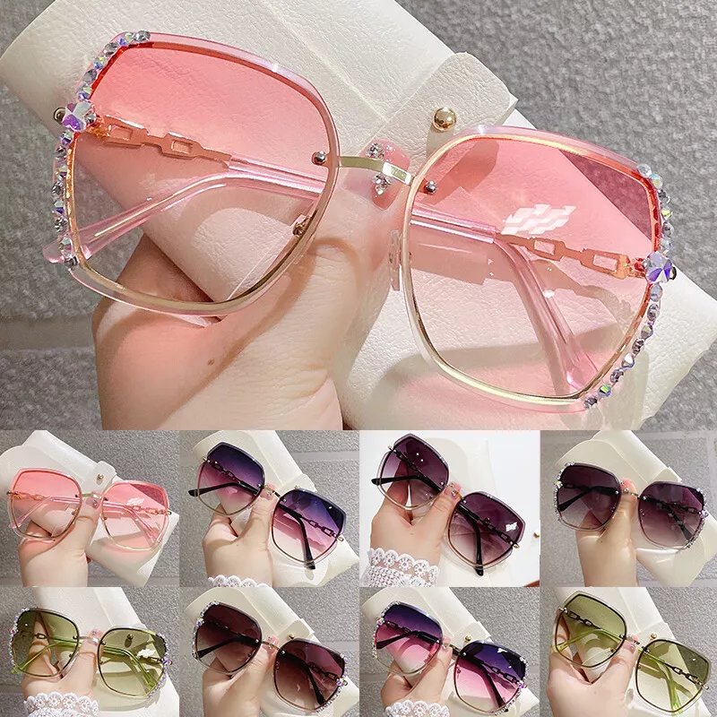 Brand Design Rimless Luxury Rhinestone Sunglasses Women Men Retro Cutting  Lens Gradient Lens Bling Sun Glasses Female UV400