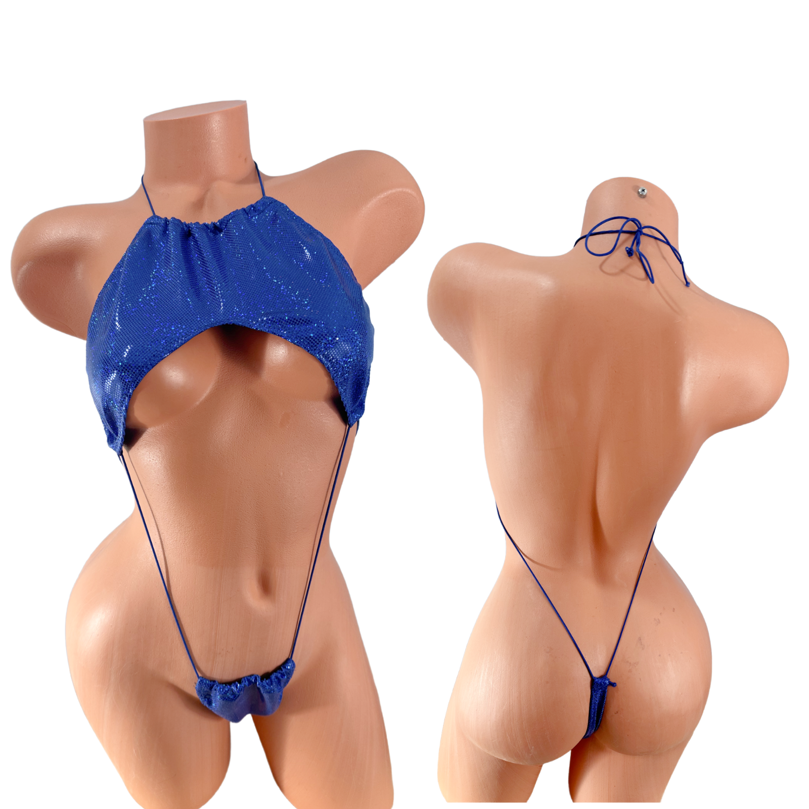 Sexy halter slingshot bikini for exotic dance in sapphire blue-image